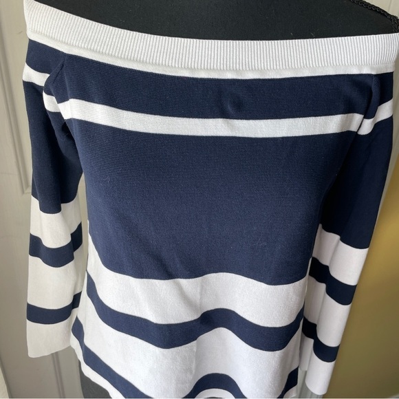 𝅺j Crew Off Shoulder Striped Sweater size XS Navy White - Picture 7 of 10